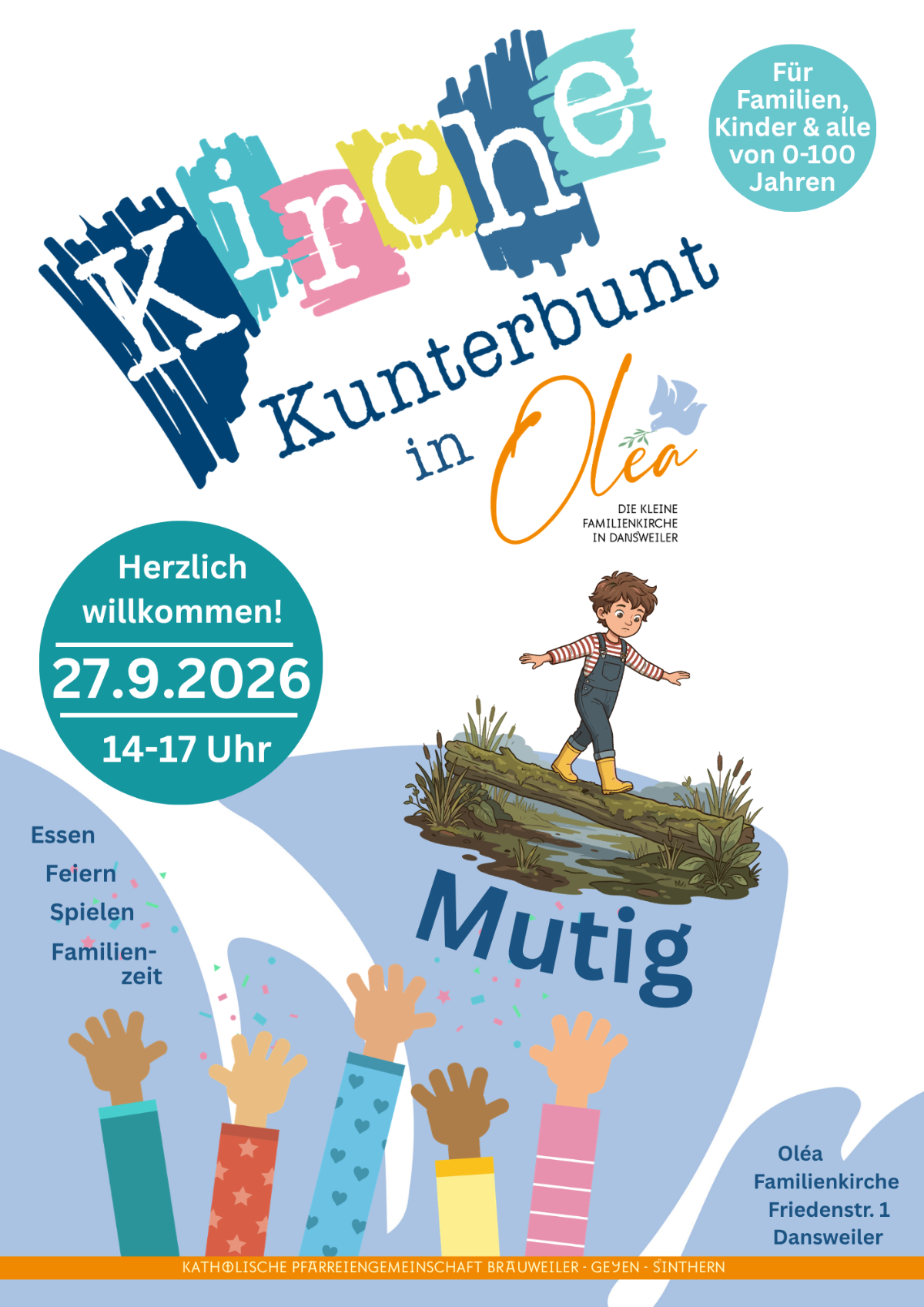 Plakat Kirche Kunterbunt 27.9.26 - Mutig